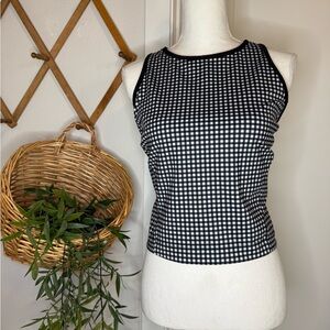 Black White Gingham Athletic Tank Built In Bra Racerback Workout Top